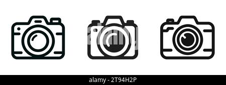 impostare l'icona lineare della fotocamera. Illustrazione vettoriale Illustrazione Vettoriale