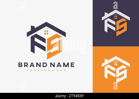 Logo monogramma Hexagon FS House per l'identità immobiliare, immobiliare, edilizia. iniziale a forma di casella con icone fav. grafico vettoriale Illustrazione Vettoriale