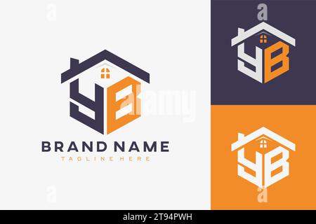 Logo Hexagon YB House monogramma per l'identità immobiliare, immobiliare, edilizia. iniziale a forma di casella con icone fav. grafico vettoriale Illustrazione Vettoriale