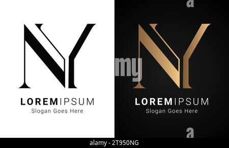 Design con logo monogramma Luxury Initial NY o YN Text Letter Illustrazione Vettoriale