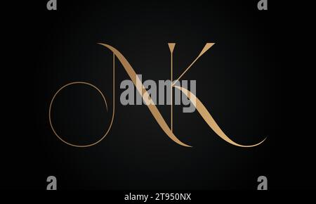 Design con logo monogramma Luxury Initial NK o KN Text Letter Illustrazione Vettoriale