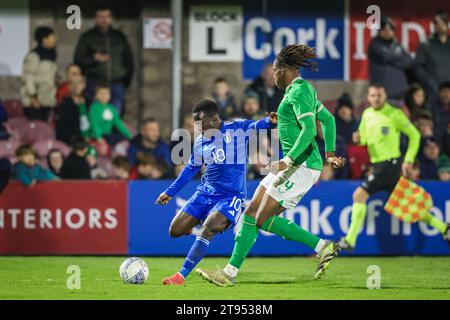 21 novembre 2023, Cork, Irlanda - Wilfried Gnonto alle qualificazioni al campionato UEFA Under 21: Repubblica d'Irlanda contro Italia al Turners Cross. Credi Foto Stock