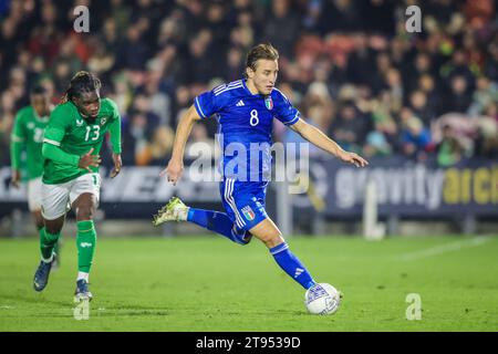 21 novembre 2023, Cork, Irlanda - Edoardo Bove alle qualificazioni al campionato UEFA Under 21: Repubblica d'Irlanda contro Italia al Turners Cross. Credito: Foto Stock