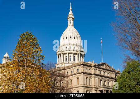 Esterno del Michigan State Capitol Building, costruito tra il 1872 e il 1878, a Lansing, Michigan, Stati Uniti. Foto Stock