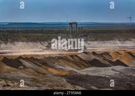 Miniere di superficie di carbone marrone Nochten di LEAG, Germania, Sassonia, Niederlausitz, Boxberg Foto Stock