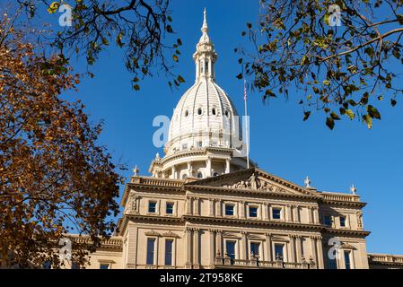 Esterno del Michigan State Capitol Building, costruito tra il 1872 e il 1878, a Lansing, Michigan, Stati Uniti. Foto Stock