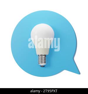 Lampadina a LED in un fumetto isolato su sfondo bianco. Concetto di idea. illustrazione 3d. Foto Stock