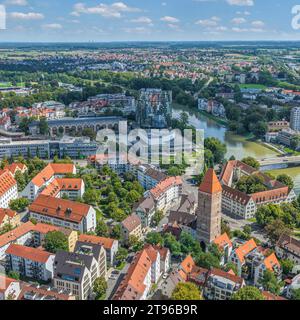 Ulma e Neu-Ulm, la città gemella sul Danubio con vista aerea Foto Stock