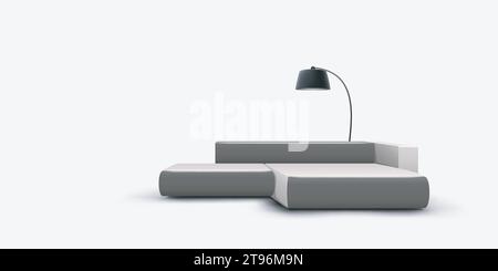 moderno divano di colore grigio con piantana Illustrazione Vettoriale