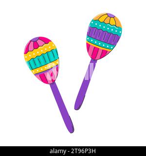 Maracas. Strumento musicale agitatore a percussione. Il sonaglino, simbolo della musica latino-americana, il Mardi Gras, il carnevale brasiliano. Elemento decorativo piatto. Vect Illustrazione Vettoriale