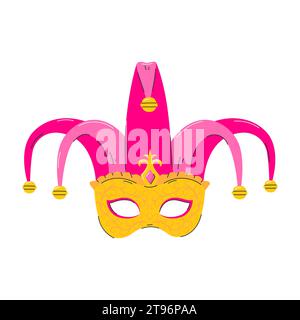 Maschera facciale veneziana per una festa. Un elemento di un costume da carnevale. Simbolo del Mardi Gras, carnevale brasiliano e veneziano. Fleur de lis. Decorativo piatto Illustrazione Vettoriale