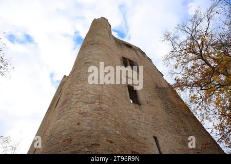 Saalfeld/Saale 12.11.2023, Saalfeld, Burgruine Hoher Schwarm *** Saalfeld Saale 12 11 2023, Saalfeld, castello rovine Hoher Schwarm credito: Imago/Alamy Live News Foto Stock