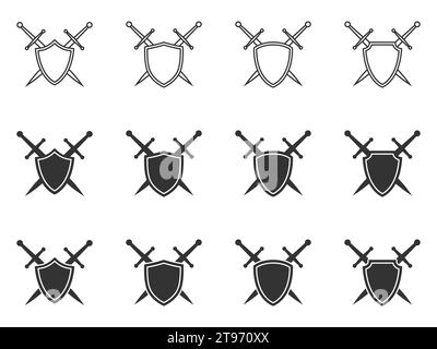 Set di icone guaina incrociate con spade. Illustrazione vettoriale Illustrazione Vettoriale