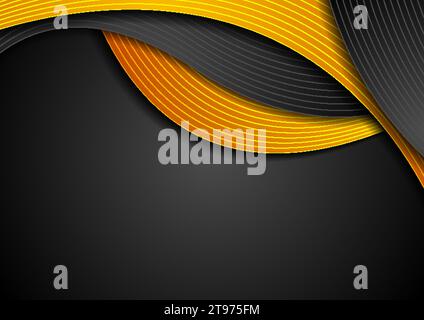 Sfondo ondulato aziendale con tecnologia astratta arancione e nero ad alto contrasto. Progettazione vettoriale Illustrazione Vettoriale