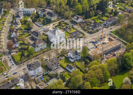 Vista aerea, Teatro Fidena, cantiere e nuova stazione dei pompieri e di soccorso, Hattinger Straße, Weitmar-Mark, Bochum, area della Ruhr, Reno settentrionale Foto Stock