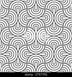 Ripetizione geometrica senza cuciture. Ripetizione dello sfondo astratto. Geometria modificabile. Linea nera fredda ripetuta isolata su sfondo bianco. Selezionare stampe 3D. Illustrazione Vettoriale