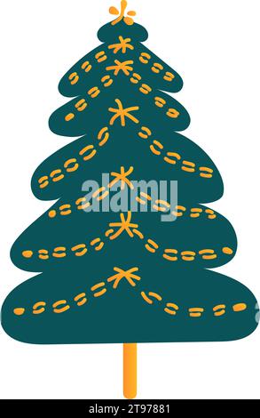 Alberi di Natale in stile cartone animato piatto. Sfondo isolato. Illustrazione vettoriale colorata disegnata a mano Illustrazione Vettoriale