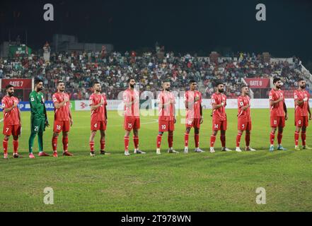 Foto di gruppo della nazionale di calcio libanese durante la partita di qualificazione della Coppa del mondo FIFA alla Bashundhara Kings Arena di Dacca, Bangladesh, 21 Novem Foto Stock