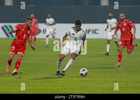 Il capitano Jamal Bhuyan durante la partita di qualificazione ai Mondiali di calcio del Bangladesh e Libano alla Bashundhara Kings Arena di Dacca, Bangladesh, 20 Novembe Foto Stock