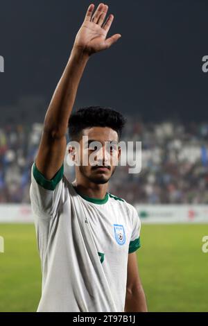 Lo sceicco Morsalin festeggia il suo accattivante gol che ha aiutato il Bangladesh a vincere un pareggio nel 1-1 contro la visita in Libano in una Qualifi di Coppa del mondo Foto Stock