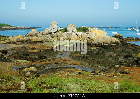 Isole Chausey, rocce vicino alla baia di Blainvillais (Manche, Normandia, Francia). Foto Stock