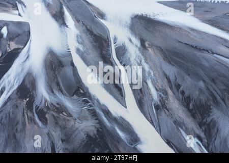 Islanda, Sudurland, vista aerea della forcella di riverÂ Gigjukvisl Foto Stock