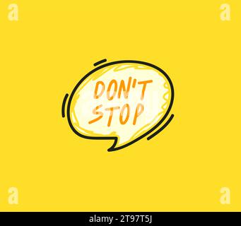 Bollicine vocali alla moda in design piatto disegnato a mano con brevi messaggi. Stile fumetto carino. Le finestre di dialogo con le frasi non si fermano. Tratto disegnato a mano Illustrazione Vettoriale