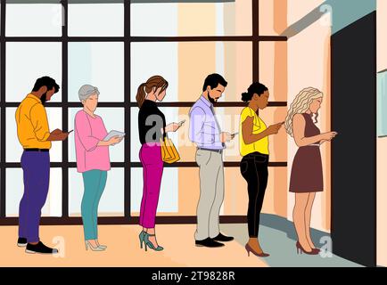 Persone aziendali diverse in attesa di colloqui di lavoro. Illustrazione Vettoriale