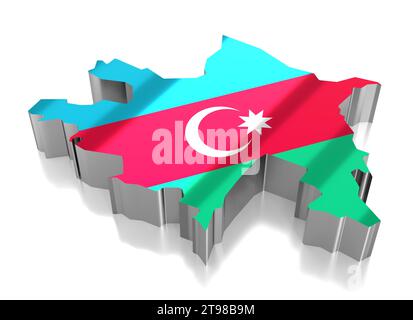 Azerbaigian - confini nazionali e bandiera - illustrazione 3D. Foto Stock