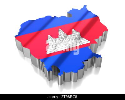 Cambogia - confini nazionali e bandiera - illustrazione 3D. Foto Stock