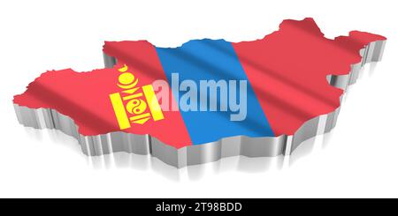 Mongolia - confini nazionali e bandiera - illustrazione 3D. Foto Stock