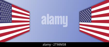 Banner Web degli Stati Uniti. Lo sfondo dei vettori delle bandiere nazionali degli Stati Uniti. Striscione orizzontale rettangolare americano Illustrazione Vettoriale