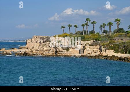 Caesarea Maritima antico porto, Israele Foto Stock