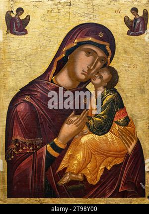 Theotokos con Cristo 'Glykophilousa / amorevole gentilezza' XVI secolo, pittore sconosciuto di Creta. Il monastero di Žitomislić, Bosnia ed Erzegovina. Foto Stock