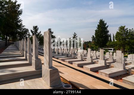 Cimitero militare di Bogaz (turco: Boğaz Şehitliği), Bogazkoy, Kyrenia (Girne), Cipro del Nord. Foto Stock