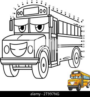 Colorazione isolata veicolo School Bus da punto a punto Illustrazione Vettoriale