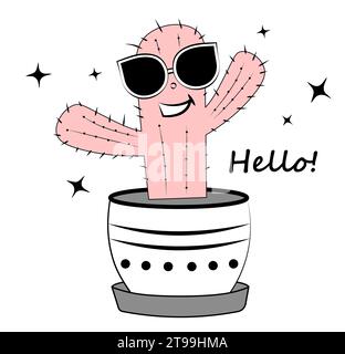 Cactus con gli occhiali da sole. Illustrazione di Doodle Illustrazione Vettoriale