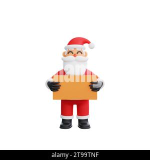 Rendering 3D di Babbo Natale con una bacheca vuota, pronto per i messaggi o gli annunci personalizzati delle vacanze. Perfetto per le vacanze con design a tema e Chris Foto Stock