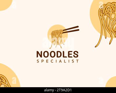 Noodle Ramen con logo a bacchetta illustrativo per ristorante asiatico Illustrazione Vettoriale