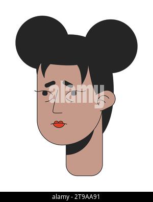 Donna afroamericana Sick borse sotto gli occhi illustrazione dell'avatar vettoriale lineare 2D. Illustrazione Vettoriale