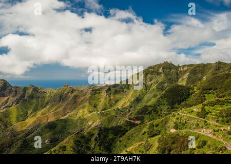 Panorama da Mirador Pico del Ingles, Las, macizo de anaga (Montanas de Anaga), Tenerife, Isole Canarie, Spagna Foto Stock