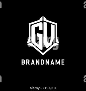 Logo Gv iniziale con grafica vettoriale a forma di scudo Illustrazione Vettoriale