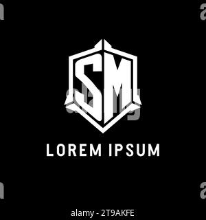 Logo SM iniziale con grafica vettoriale a forma di scudo Illustrazione Vettoriale