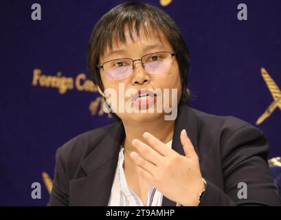 Tokyo, Giappone. 24 novembre 2023. Zin Mar Aung, governo in esilio del Myanmar, governo di unità Nazionale (NUG), il ministro degli Esteri parla al Foreign Correspondents' Club of Japan a Tokyo venerdì 24 novembre 2023. Ora è a Tokyo per scambiare opinioni con funzionari del governo giapponese. (Foto di Yoshio Tsunoda/AFLO) Foto Stock