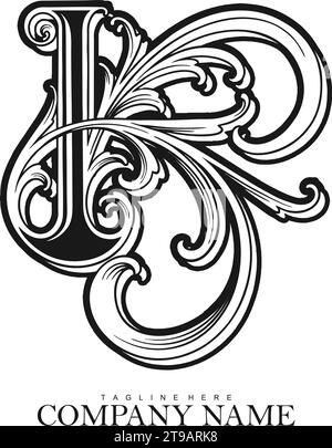 Elegante logo monogramma Letter K Flourish illustrazioni vettoriali monocromatiche per il logo del tuo lavoro, t-shirt di merchandisse, adesivi e disegni di etichette, poster, g Illustrazione Vettoriale