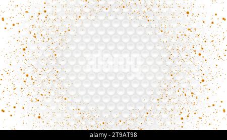 Punti dorati brillanti e cerchi bianchi grigi sullo sfondo astratto. Progettazione vettoriale Illustrazione Vettoriale