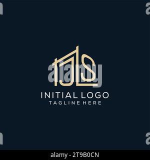 Logo JS iniziale, grafica vettoriale di design del logo architettonico e costruttivo pulito e moderno Illustrazione Vettoriale