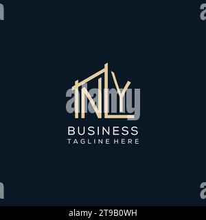 Logo NY iniziale, grafica vettoriale di design del logo architettonico e costruttivo pulito e moderno Illustrazione Vettoriale
