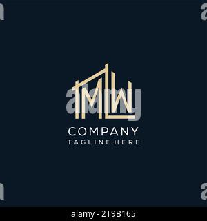 Logo MW iniziale, grafica vettoriale di design del logo architettonico e costruttivo pulito e moderno Illustrazione Vettoriale