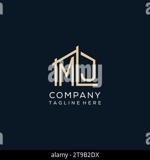 Logo MJ iniziale, grafica vettoriale di design del logo architettonico e costruttivo pulito e moderno Illustrazione Vettoriale